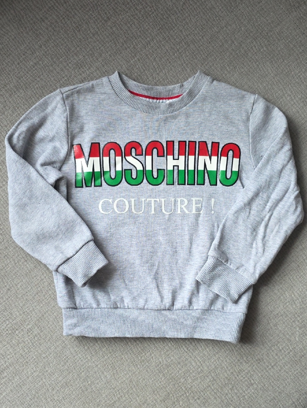 Moschino Kids Light Grey Sweatshirt with Red-White-Green Logo
